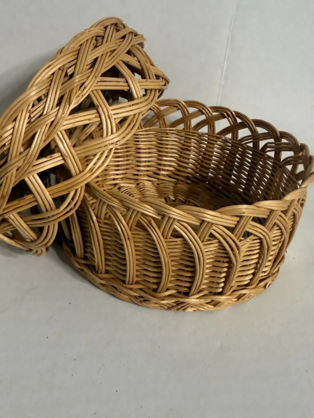 Lidded Wicker Container Versatile Woven Storage Container Intricate Border Italy